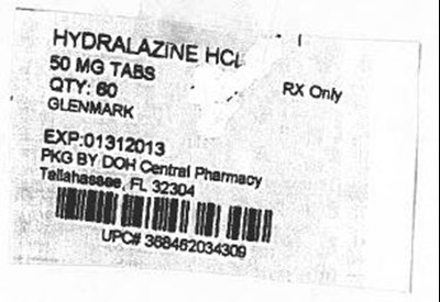 Hydralazine Hydrochloride Tablets Label (50 mg)